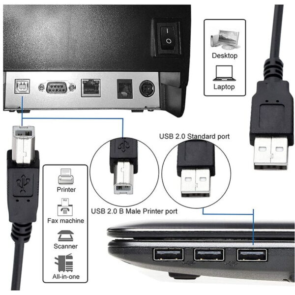 USB Printer (Cord) Cable (3 Meter) A Male to B Male Compatible with Printers Scanner showcase view